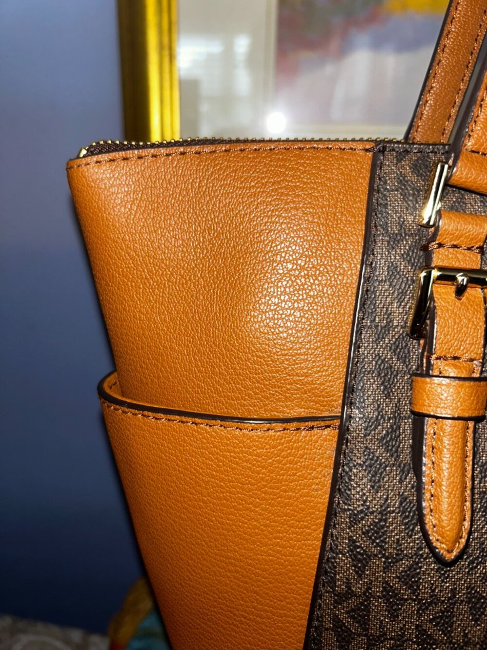Michael Kors Brown Monogram Tote with Tan Leather Straps & matching wallet NWOT - Picture 3 of 16